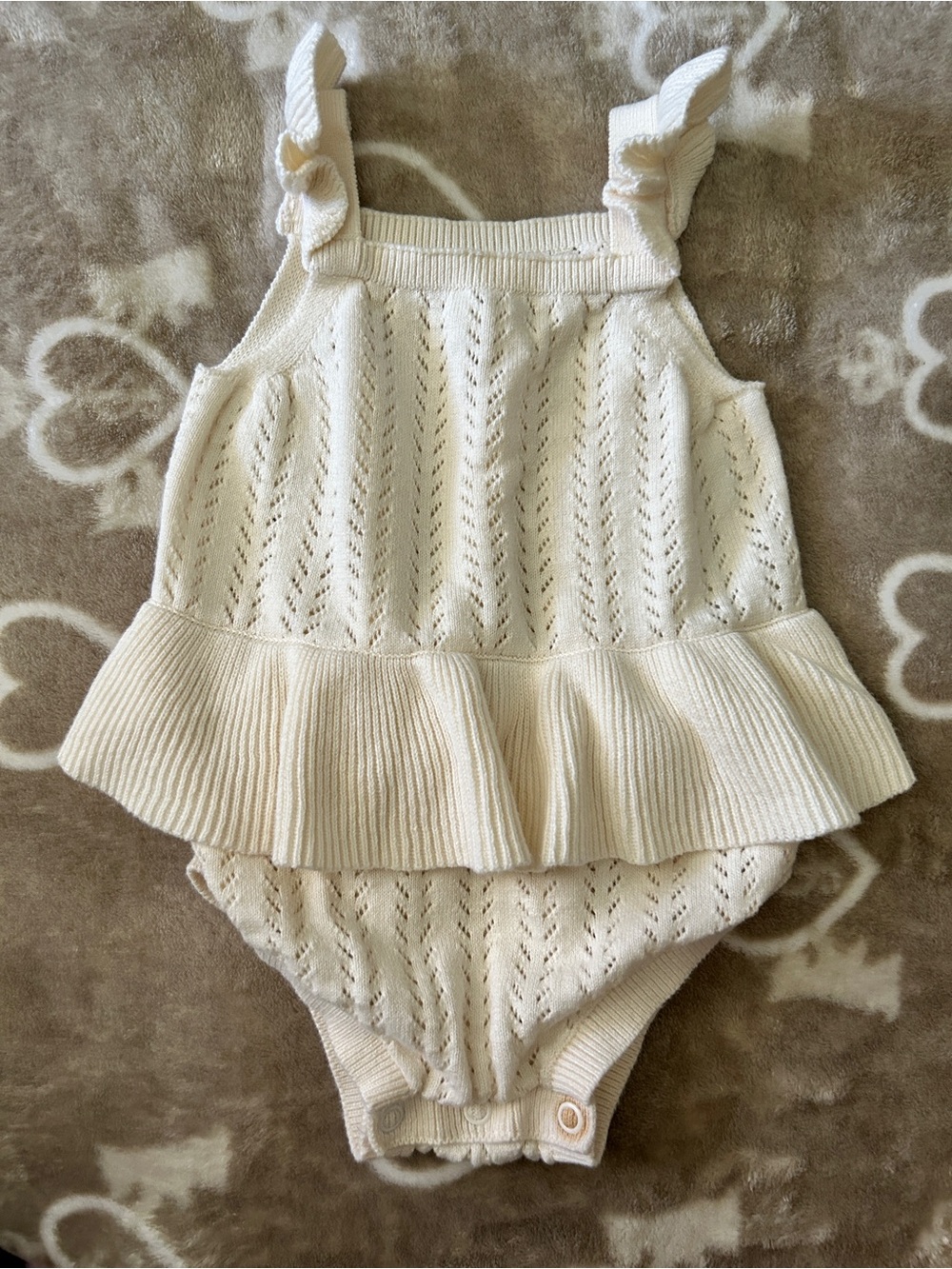 Cream Knit Ruffle Baby One-Piece Bodysuit